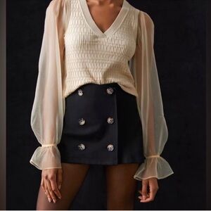 NWT Maeve Anthropologie Cream Knit Sweater Vest Sheer Sleeves size Medium